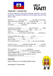 English Worksheet: Everybody Hurts - Help For Haiti