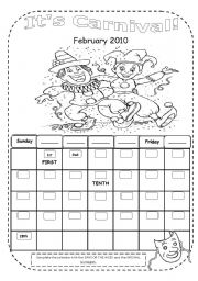 English Worksheet: CLASS CALENDAR - FEBRUARY 