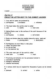 English Worksheet: Earth Science--Volcanoes and Earthquakes