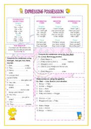 English Worksheet: EXPRESSING POSSESSION