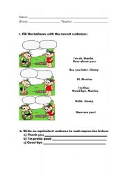 English Worksheet: Greetings Worksheet - Monicas Gang!