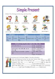 English Worksheet: Simple Present, 2 pages