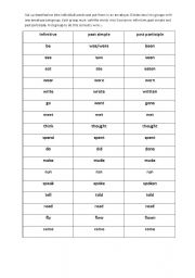 English Worksheet: Irregular Verb Game