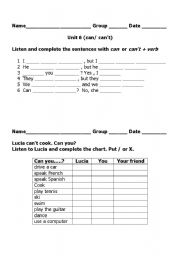 English worksheet: CAN_CANT