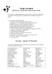 English Worksheet: Musical Theatre Analysis