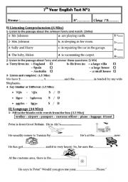 English Worksheet: 7 th year second term test (second semester)