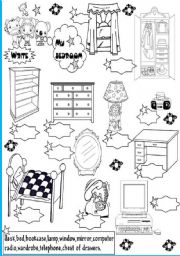 English Worksheet: in my bedroom there is