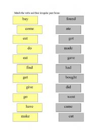 English worksheet: past simple irregular verbs