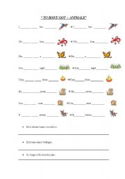 English worksheet: have go t+ animals