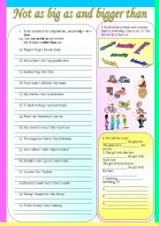 English Worksheet: Comparison of adjectives with not as...as and the comparative degree