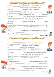 English Worksheet: present simple or continuous?