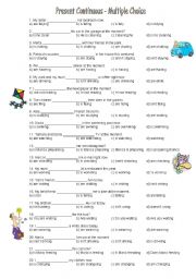 English Worksheet: PRESENT CONTINUOUS MULTIPLE CHOICE