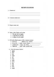 English Worksheet: Singular and Proper Nouns Test