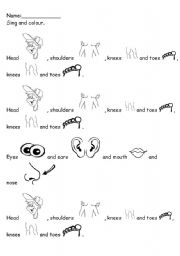 English Worksheet: head, shoulders, knees and toes