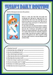 English Worksheet: SUSANS DAILY ROUTINE