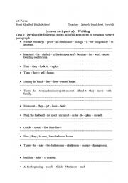 English Worksheet: They built their house themselves Less 20 - 1st form - writing tasks: producing a full paragraph form given notes