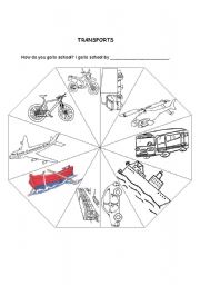 English Worksheet: How do you go to school? - Transport Wheel