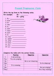 English Worksheet: Form of Present Progressive