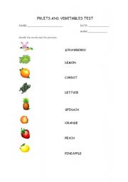 English worksheet: Fruits and vegetables test