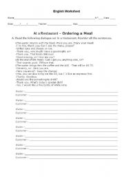 English Worksheet: At the Restaurant - Ordering a meal