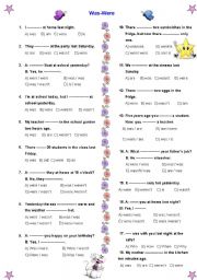 English Worksheet: past to be