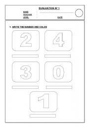 English Worksheet: EVALUATION NUMBERS FROM 1 TO 10 1st grade