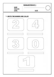 English worksheet: EVALUATION NUMBERS FROM 1 TO 10 1st grade