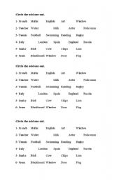 English Worksheet: The odd one out