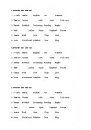 English worksheet: The odd one out