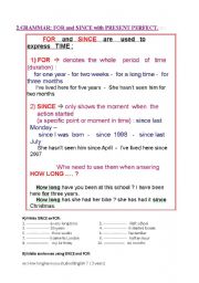 English Worksheet: for and since