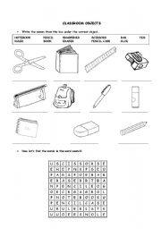 English Worksheet: classroom objects