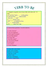 English worksheet: VERB TO BE