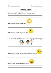 English worksheet: Thinking about English Words : )