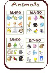 English Worksheet: animal bingo