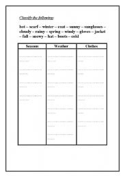 English worksheet: classify worksheet