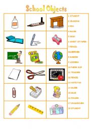 English Worksheet: School Objects - Matching Exercise