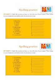 English worksheet: Spelling practice