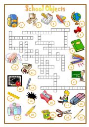 English Worksheet: School Objects - crossword