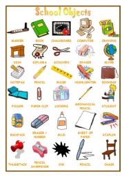 English Worksheet: School Objects Pictionary