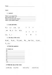 English Worksheet: Numbers, Days of the week, Months of the year