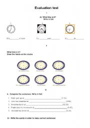 English worksheet: Evaluation test - Daily routine