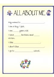 English Worksheet: All about me