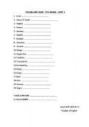 English Worksheet: vocabulary quiz