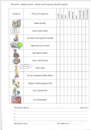 English Worksheet: simple present , frequency adverbs pairwork 2