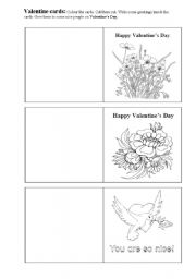 English Worksheet: Valentine Cards 1/2