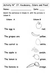 English Worksheet: COLORS AND FOOD
