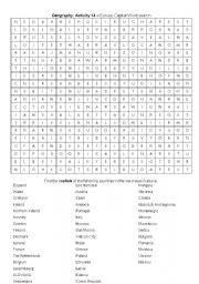 English Worksheet: Europe Capital Crossword