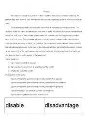 English Worksheet: prefixes - game