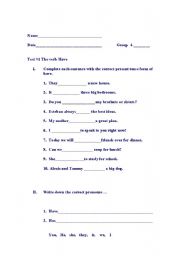 English worksheet: Verb to have