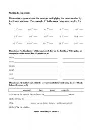 English worksheet: Exponents, Prime and Composite Numbers